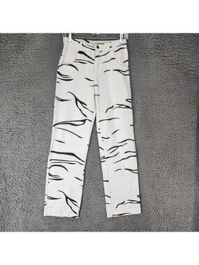 Blush Boutique Jeans Womens Small White Zebra Stripe Mid 100% Cotton Straight